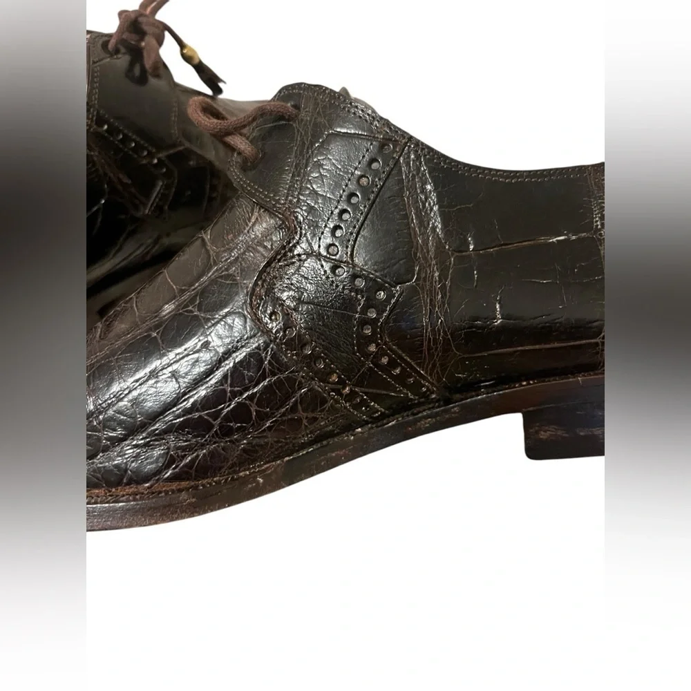 Mauri Alligator Skin Lace-Up Dark Brown Oxford Shoes US 9 Handmade Italy